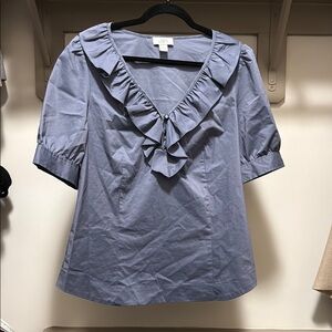 LOFT Blue Ruffled Bib Collar Blouse